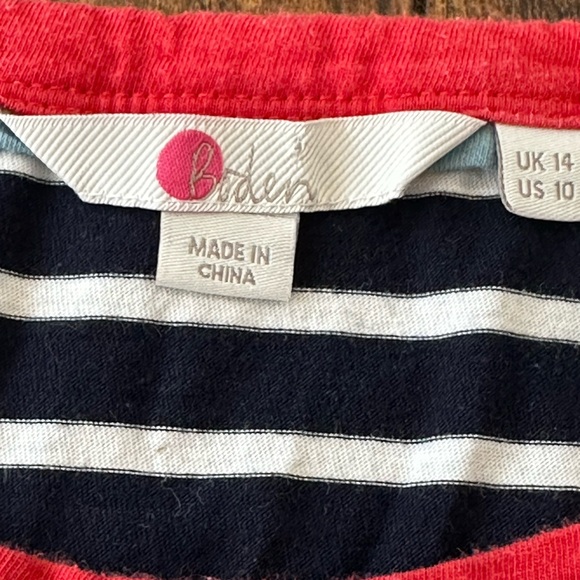 Boden | Breton Navy & White Cotton Long Sleeve Tee w/Red Trim Crewneck, Size 10 - Picture 4 of 8